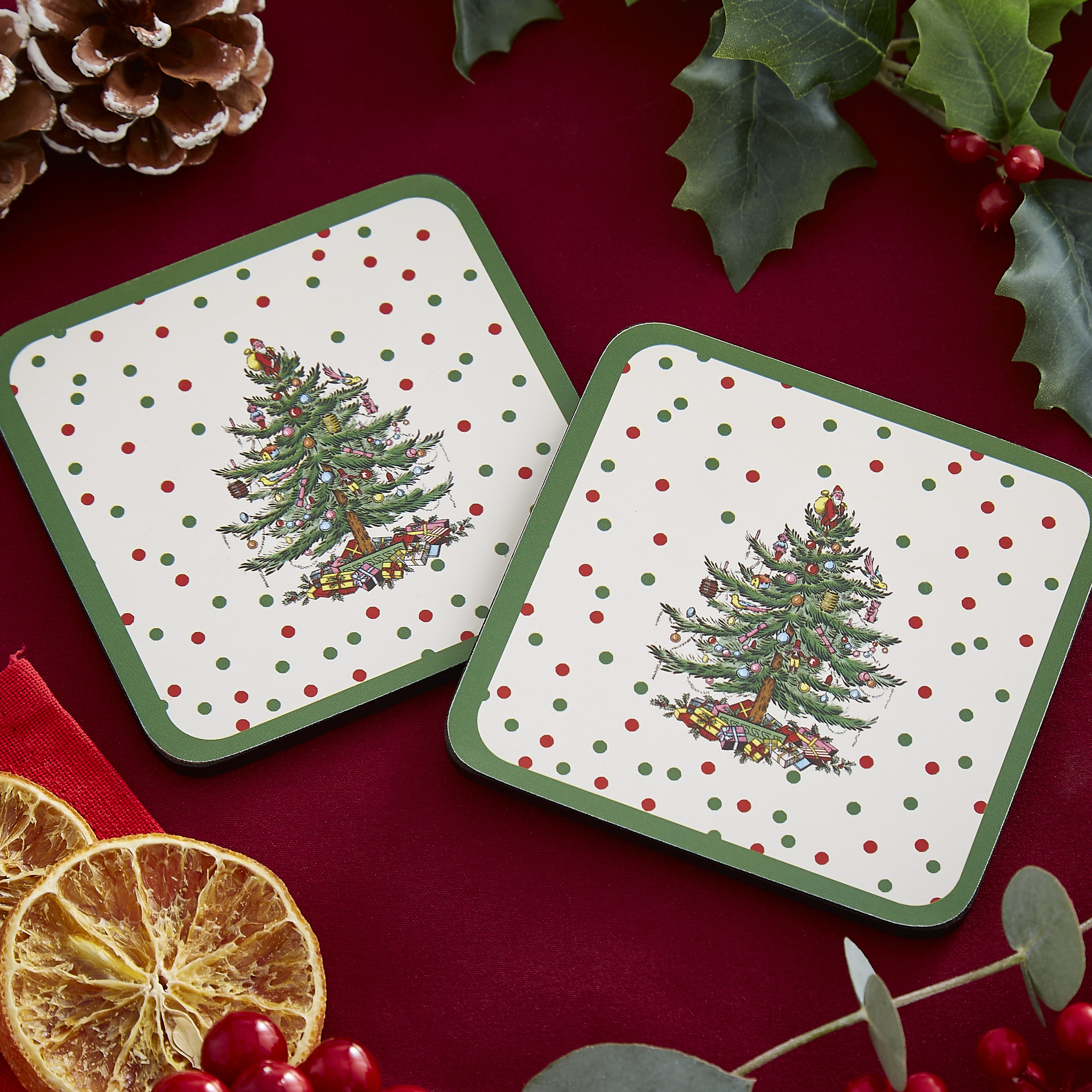 Christmas Tree Polka Dot Coasters Set of 6 image number null